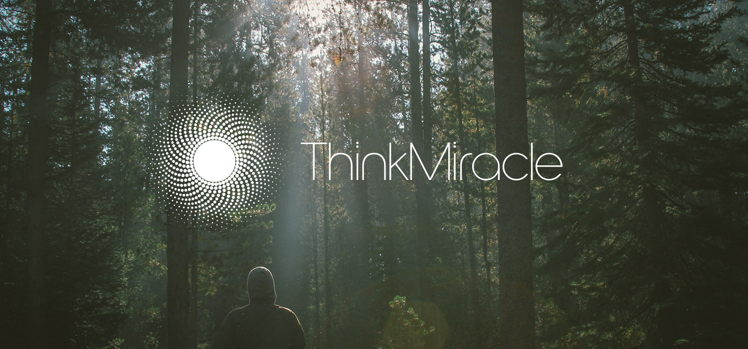 Think Miracle full logo on a woodland back drop